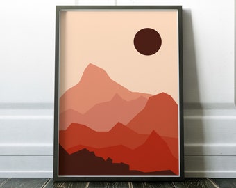 Abstract Landscape Art Print, Burnt Orange Sunset (PRINTABLE Instant Download)