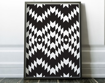 Aztec Black and White Geometric Print, Southwestern Wall Art (Digital Download)