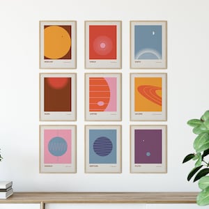 Solar System Planets Retro Prints, Set of 9 Mid Century Modern Art ...