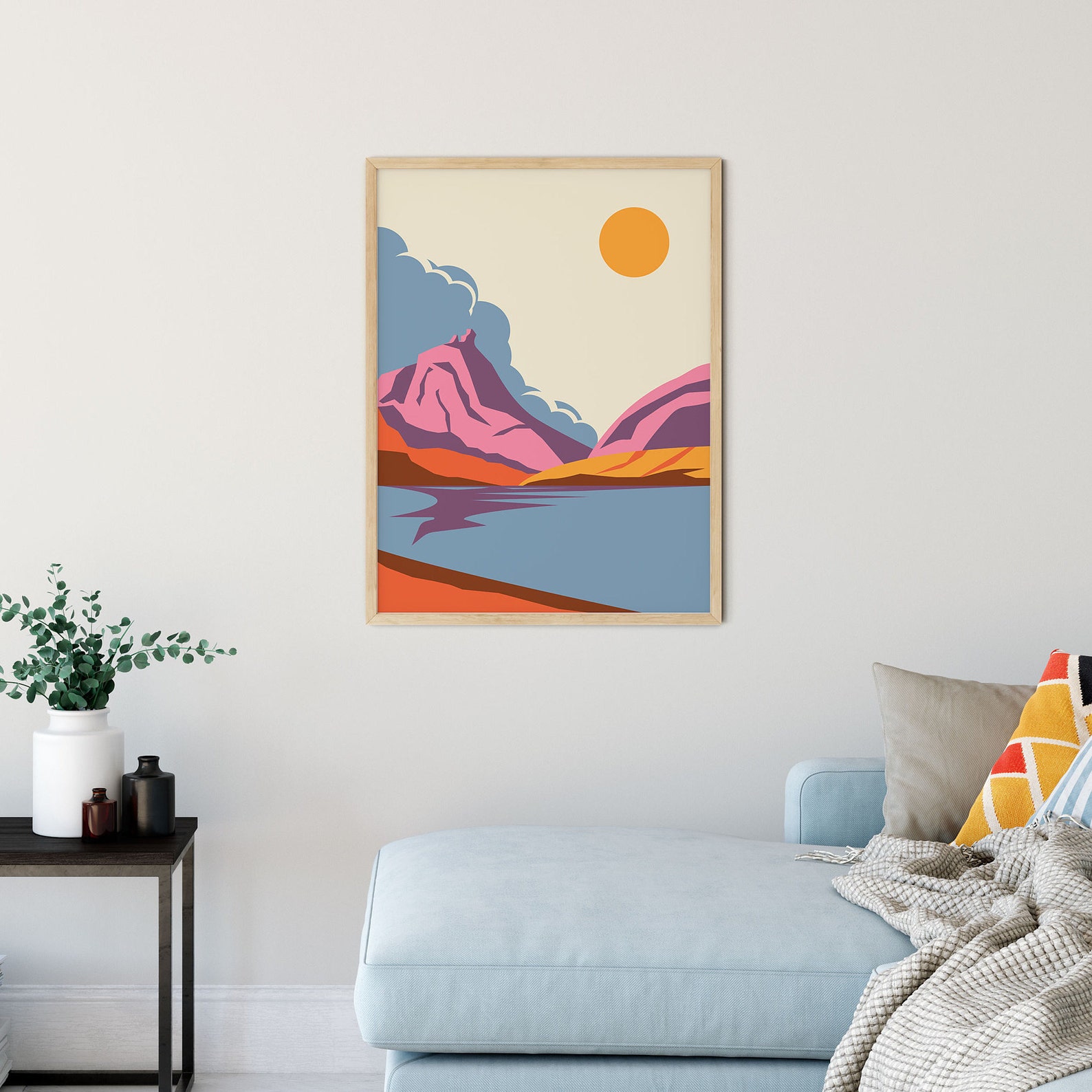 Abstract Lake District Wall Art Mid Century Modern Lakes Sun Etsy UK