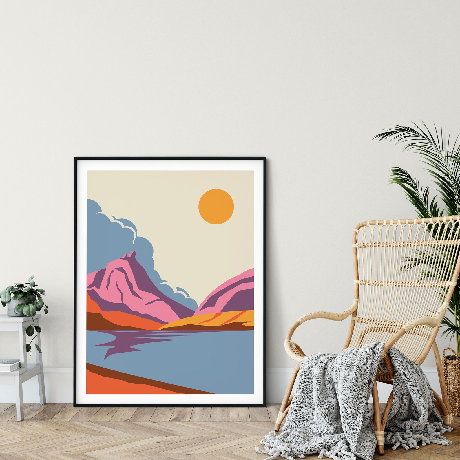 Abstract Lake District Wall Art Mid Century Modern Lakes Sun Etsy UK