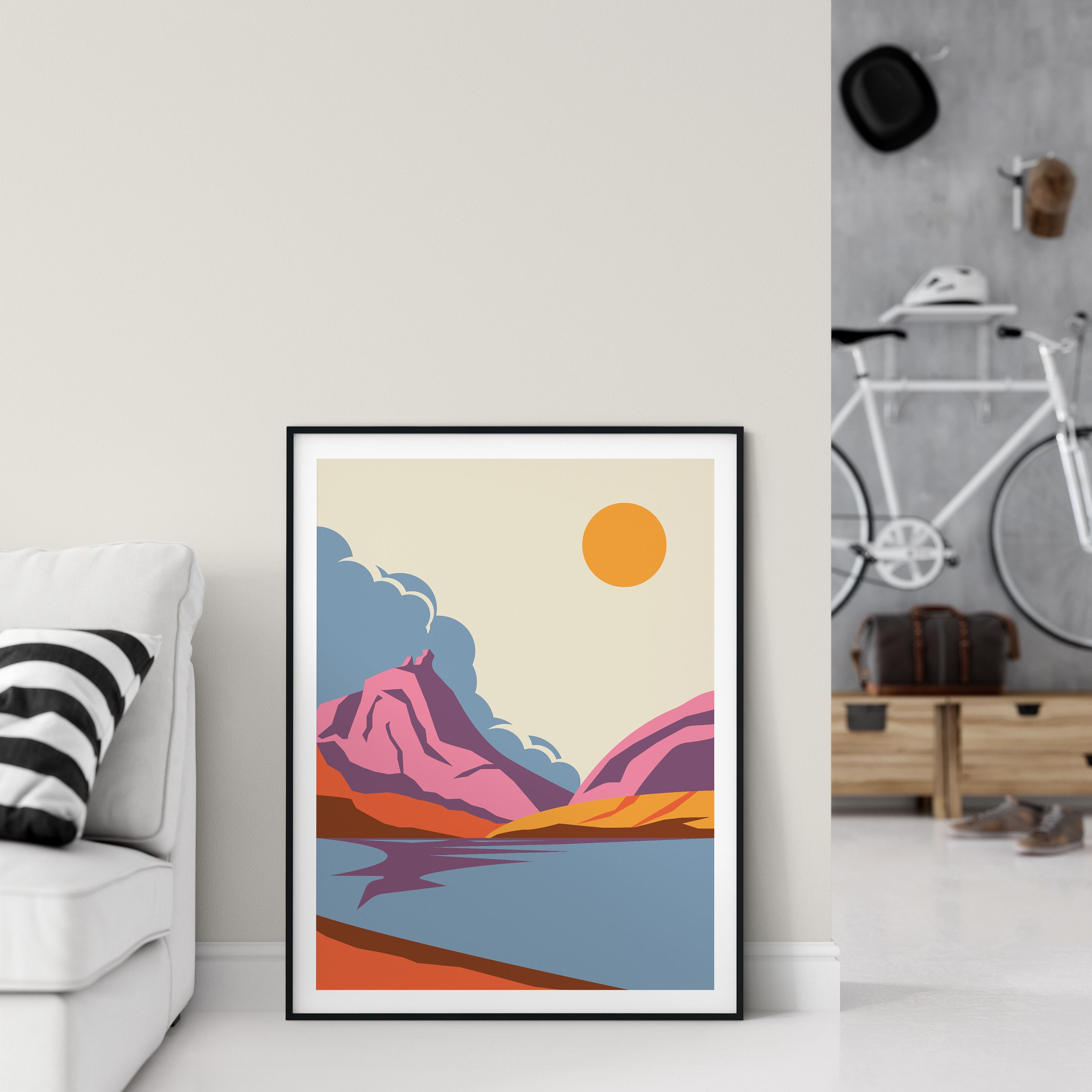 Abstract Lake District Wall Art Mid Century Modern Lakes Sun Etsy UK