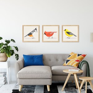 American Garden Birds Set of 3 Art Prints Retro Geometric - Etsy