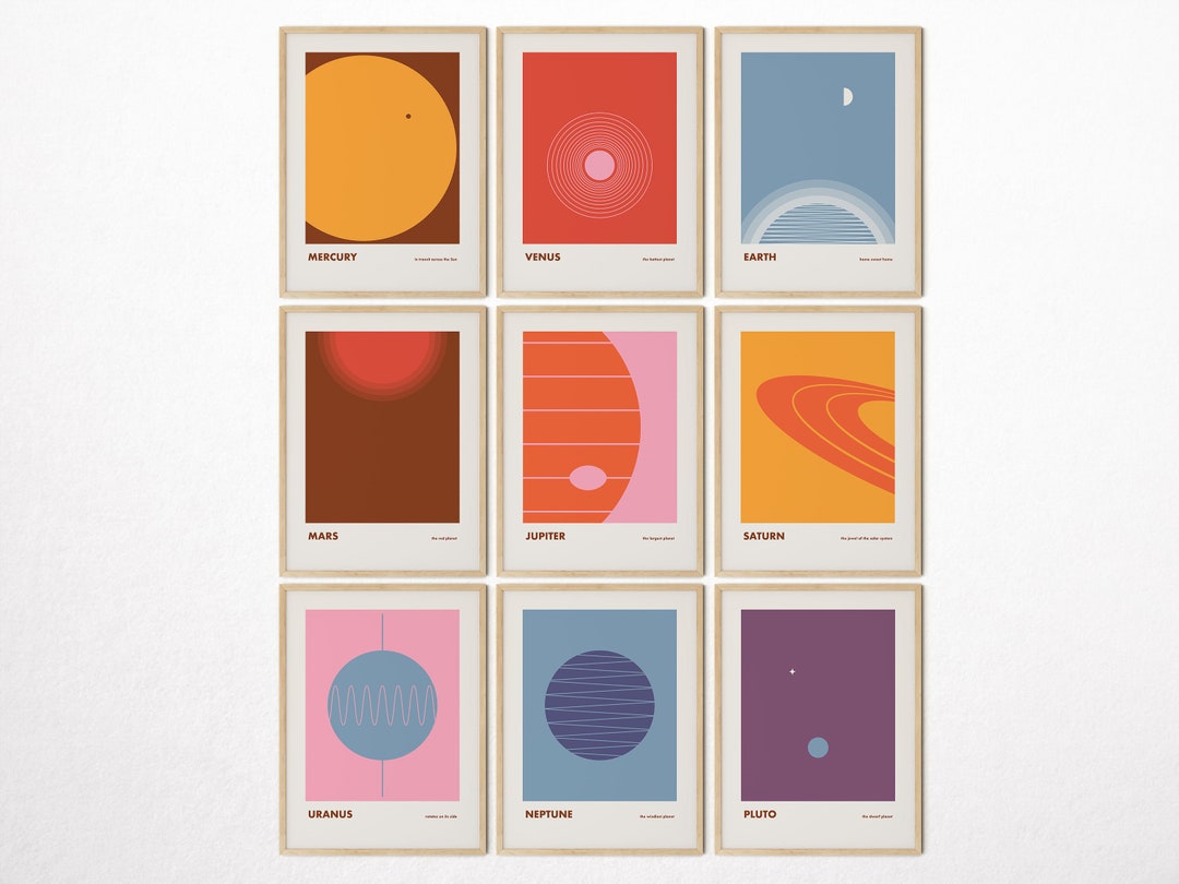 Solar System Planets Retro Prints, Set of 9 Mid Century Modern Art ...