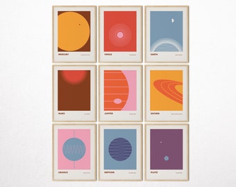 Solar System Planets Retro Prints, Set of 9 Mid Century Modern Art (Digital Download)