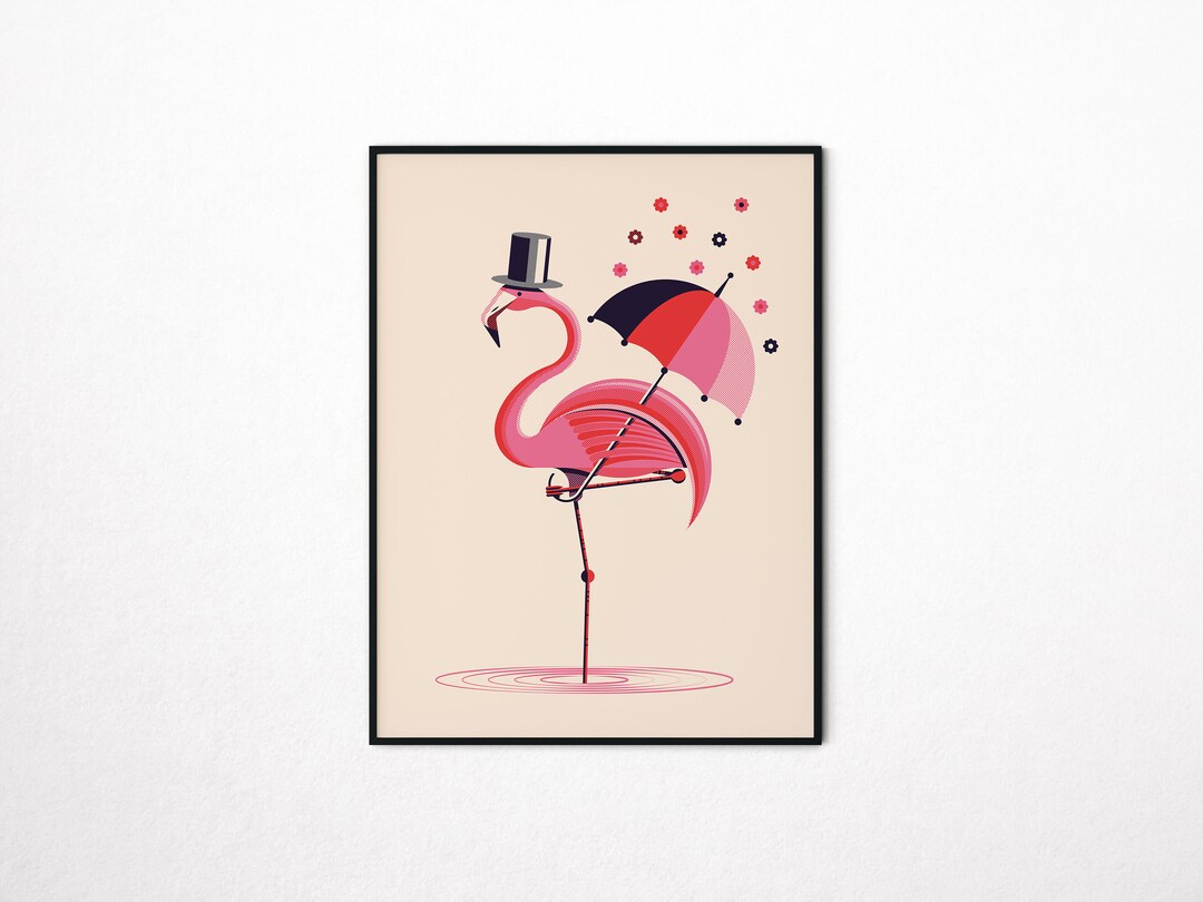 Flamingo Print Pink Flamingo Wall Art Quirky Rain Umbrella Etsy