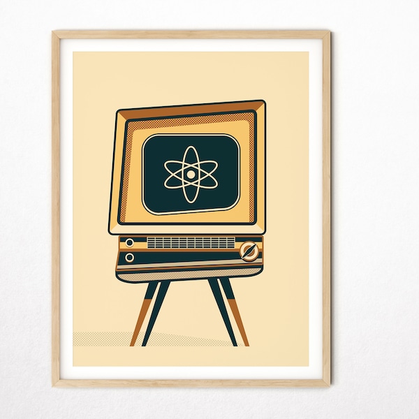 Atomic TV, Mid Century Retro Print, Vintage Mid Century Modern Wall Art, Funky Wall Art, PRINTABLE Digital Instant Download