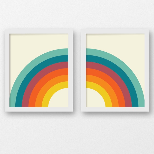 Rainbow Print Set of 2, 70s Style Wall Art (Digital Download)