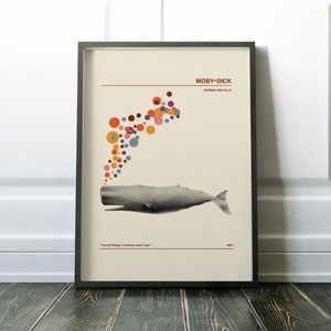 Moby Dick Whale Print, Libro Citazione Stampa, Mid Century Wall Art, Nautical Retro Whale Poster, Satiro,Herman Melville PRINTABLE Arte Digitale