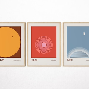 Solar System Planets Retro Prints, Set of 9 Mid Century Modern Art ...
