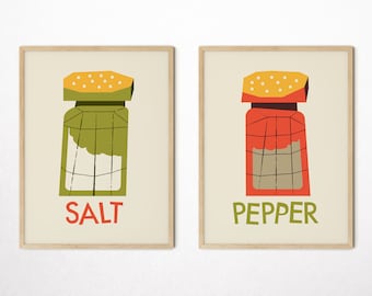 Mid Century Kitchen Prints, Retro Salt Pepper Shakers (Digital Download)