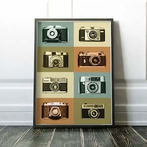 Retro Vintage Cameras Print, Photography Wall Art, Mid Century Poster, Vector, Retro Wall Decor, Gift, PRINTABLE Digital Download