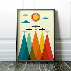 Retro Airplanes Poster, Mid Century Airplane Print, Retro Wall Art,Vintage Airplane, Colourful,Rainbow, Travel Planes,PRINTABLE Digital