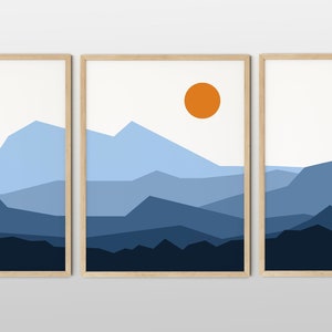 Abstract Mountain Landscape Triptych Art Print, Boho Decor (Digital Download)
