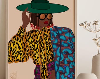Black Woman Art Print, Afro Woman, Fashionista