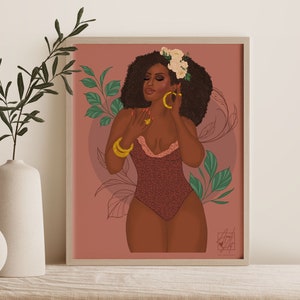Plant Goddess Art Print, Illustration, Black Art, Wall Art, Black Woman Art, Modern Wall Art, Boho Wall Art