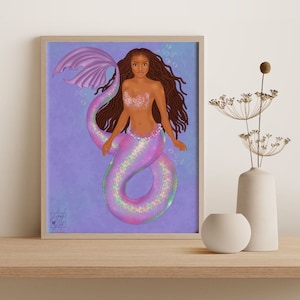 Black Mermaid Art Print, Illustration, Black Art, Little Mermaid, Fairytale, Black Girl Art, Modern Wall Art, African American Mermaid Art