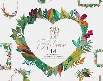 Watercolor Fall Frames Clipart, Autumn Leaves, Fall Leaves, Autumn, Hand Painted Clipart, Fall, PNG, Stationery, Scrapbook, Commercial Use