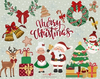 Christmas Clipart, Cute Christmas, Merry Christmas, Holiday Clipart, DIY, PNG, Stationery, Scrapbook, Commercial Use