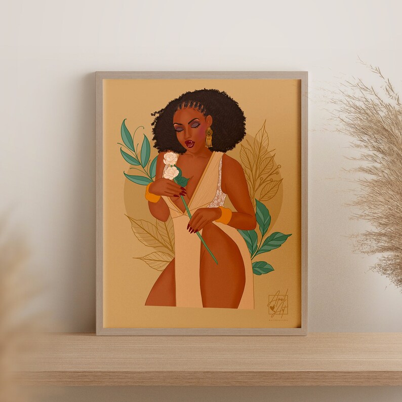 Plant Goddess Art Print, Illustration, Black Art, Wall Art, Black Woman Art, Modern Wall Art, Boho Wall Art image 1