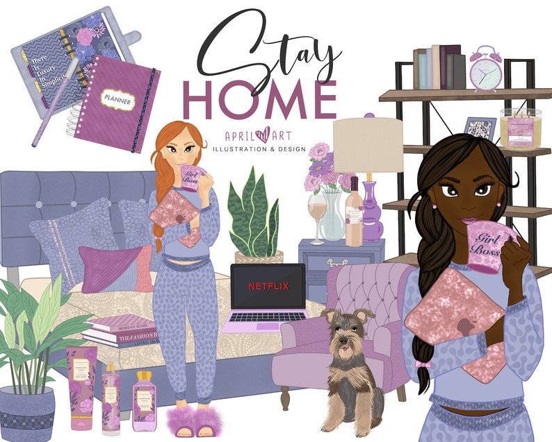 Fashion Girl Planner Clipart PNG Quarantine Work From Home Stay Home Clipart Stationery DIY Girl Boss Commercial Use Scrapbook