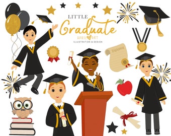 Graduation Clipart, Graduate Boys, Graduation Boy, Black & Gold, DIY, PNG, Stationery, Scrapbook, Commercial Use