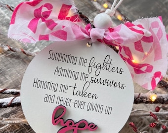 Cancer Awareness Ornament, Breast Cancer, Strength, Love, Fighter, Christmas Ornament idea, Supportive, Caring, Pink Ribbon, Survivor