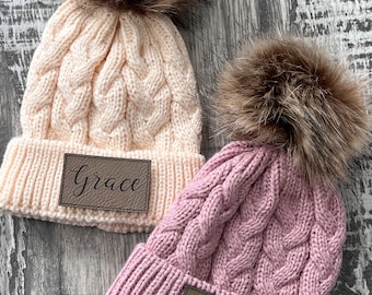 Baby Pom Pom Beanie | Patch Hat | Personalized | Name Hat | Stretchy Hat | 0-9 mo | Stocking Hats | Gift Idea | Baby Hat | Knit Hat | Warm