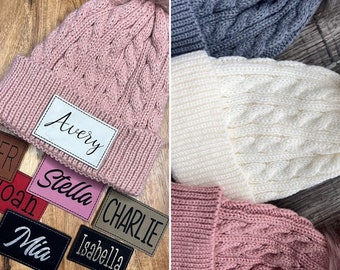 Child Pom Pom Beanie | Patch Hat | Personalized | Name Hat | Stretchy Hat | 2-5 years | Stocking Hats | Gift Idea | Preschool | Youth Hat