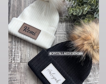 Baby Pom Pom Beanie | Patch Hat | Personalized | Name Hat | Stretchy Hat | 0-9 mo | Stocking Hats | Gift Idea | Baby Hat | Removable Pom