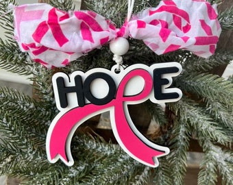 Cancer Awareness Ornament, Breast Cancer, Strength, Love, Fighter, Christmas Ornament idea, Supportive, Caring, Pink Ribbon, Survivor