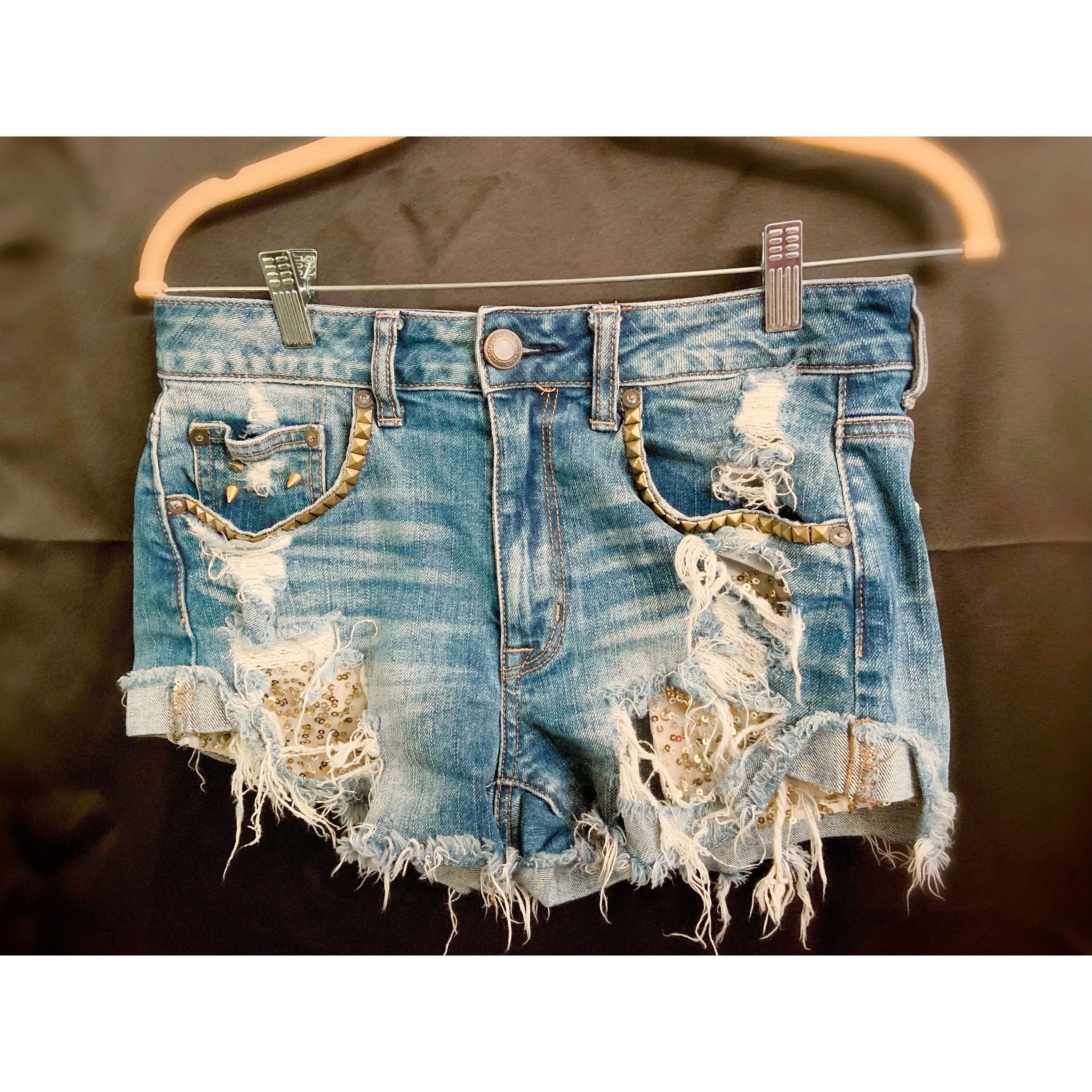 sequin jean shorts