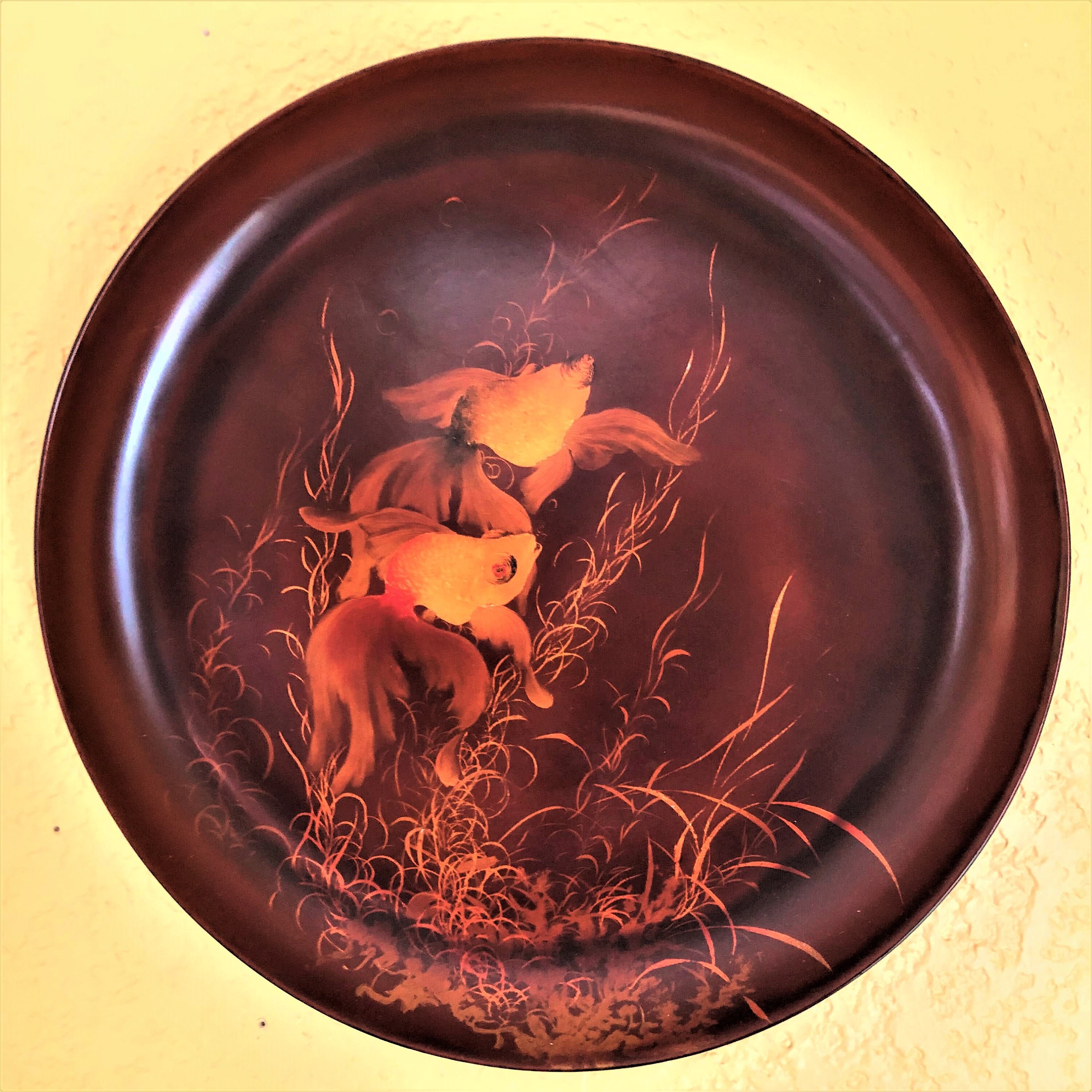 LACQUER PAINTING Thanh Le Goldfish and Foliage Plate Etsy UK