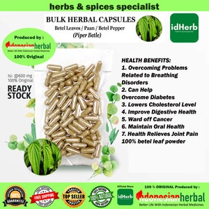 100-500 KAPSELN Piper Betle Betel Blätter Daun Sirih @600mg für Gesundheit Alle Frische Natürliche Kräuter Gewürze Indonesische Kräuter Bio WildCrafted