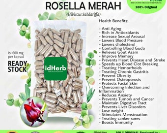 100-500 CAPSULES Hibicus Sabdariffa @600mg Herbal Capsules All Fresh Natural Herbs spices Healthy Indonesian herbs Organic Wild Crafted