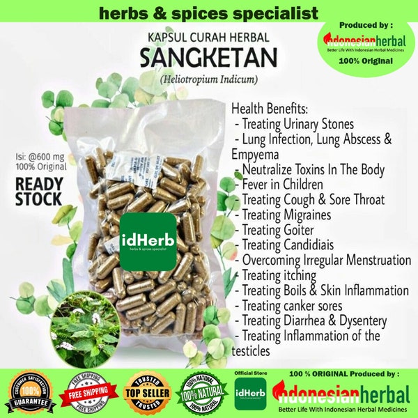 100-500 CAPSULES Holiotropium Indicum @600mg Herbal Capsules All Fresh Natural Herbs spices Healthy Indonesian herb Organic WildCrafted