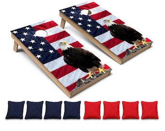 Eagle American Flag Cornhole Board Set with Bags – 2x4 Outdoor Backyard Yard Game for Adults