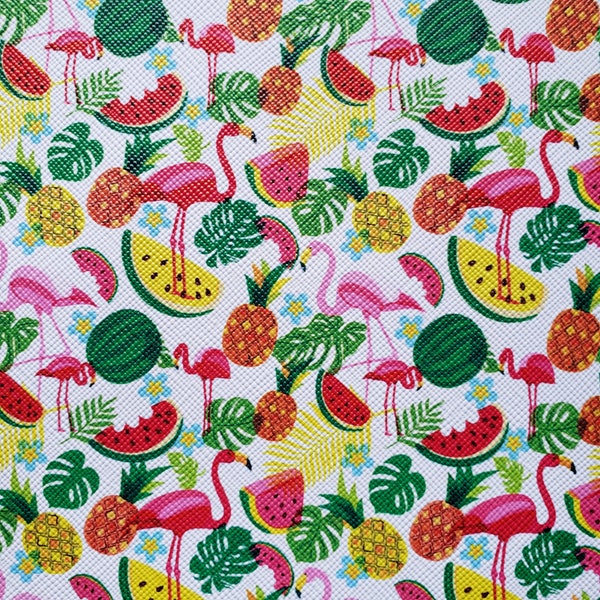 TROPICAL FLAMINGOS, flamingos, watermelons, pineapples, sandia, craft supplies, bow supplies, faux leather, vegan leather, synthetic leather