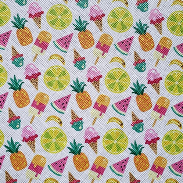 FRUIT AND ICECREAM, fruits, ice cream and popsicles, faux leather, synthetic leather, vegan leather, frutas, nieve, paletas, crafts, bows