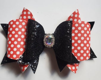 POLKADOT AND BLACK glitter bow, polka dot bow, black bow, glitter bow, red polkadot bow, hair accesories, hair bows,