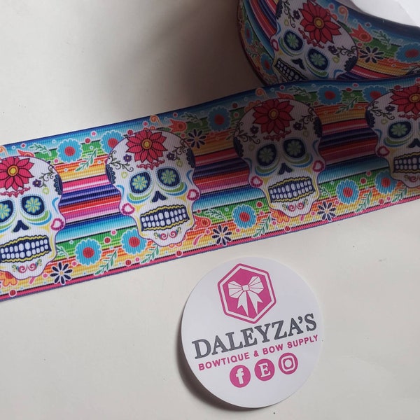 SUGARSKULLS RIBBON, jour des morts, ruban imprimé, crânes, fournitures d’arc, fournitures d’artisanat, fabrication d’arc, catrina, lazos, cintas, liston, ruban