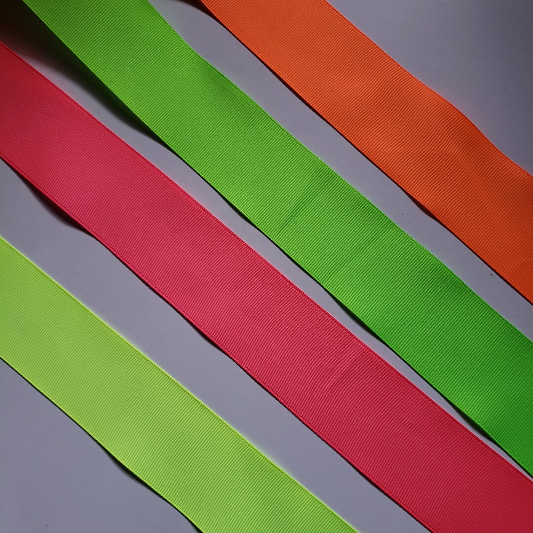 NEON COLOR RIBBONS, Neon Grossgrain Ribbons, 1.5 Ribbon, Neon Yellow