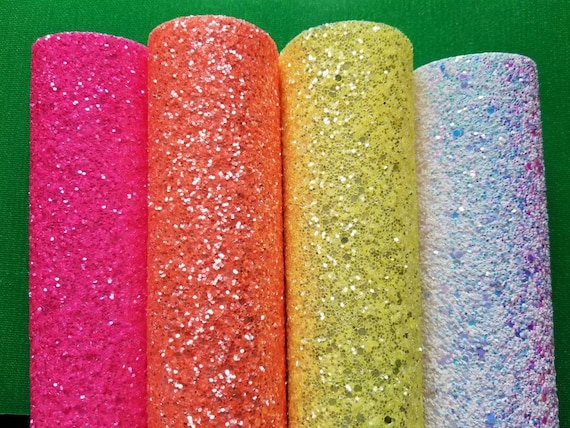 Chunky Neon Glitter Fabric A4 Or A5 Sheets Faux Leather For Books Bows /& Crafts