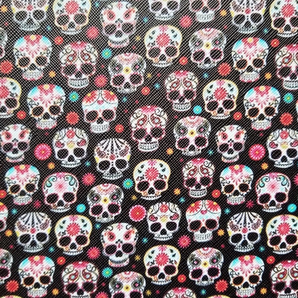 SKULLS AND FLOWERS, skulls and flowers faux leather, faux leather, skulls, flowers, vegan leather, craft supplies, bow supplies, leather bow