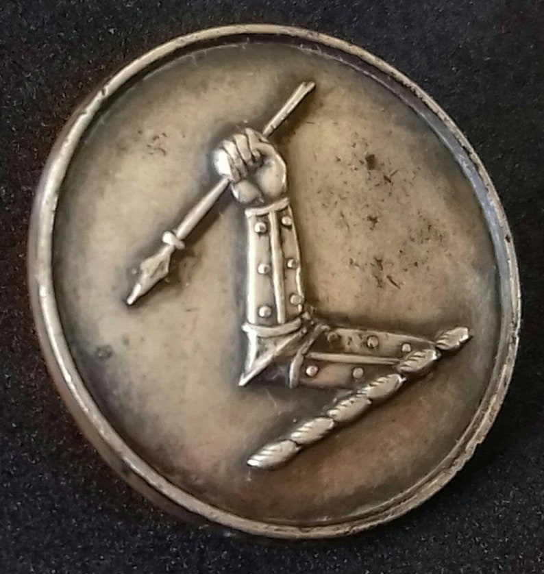 Antique Silver Plate Livery Button to Laybourne Family Arm Erect Grasping Spear 25.5mm by Firmin