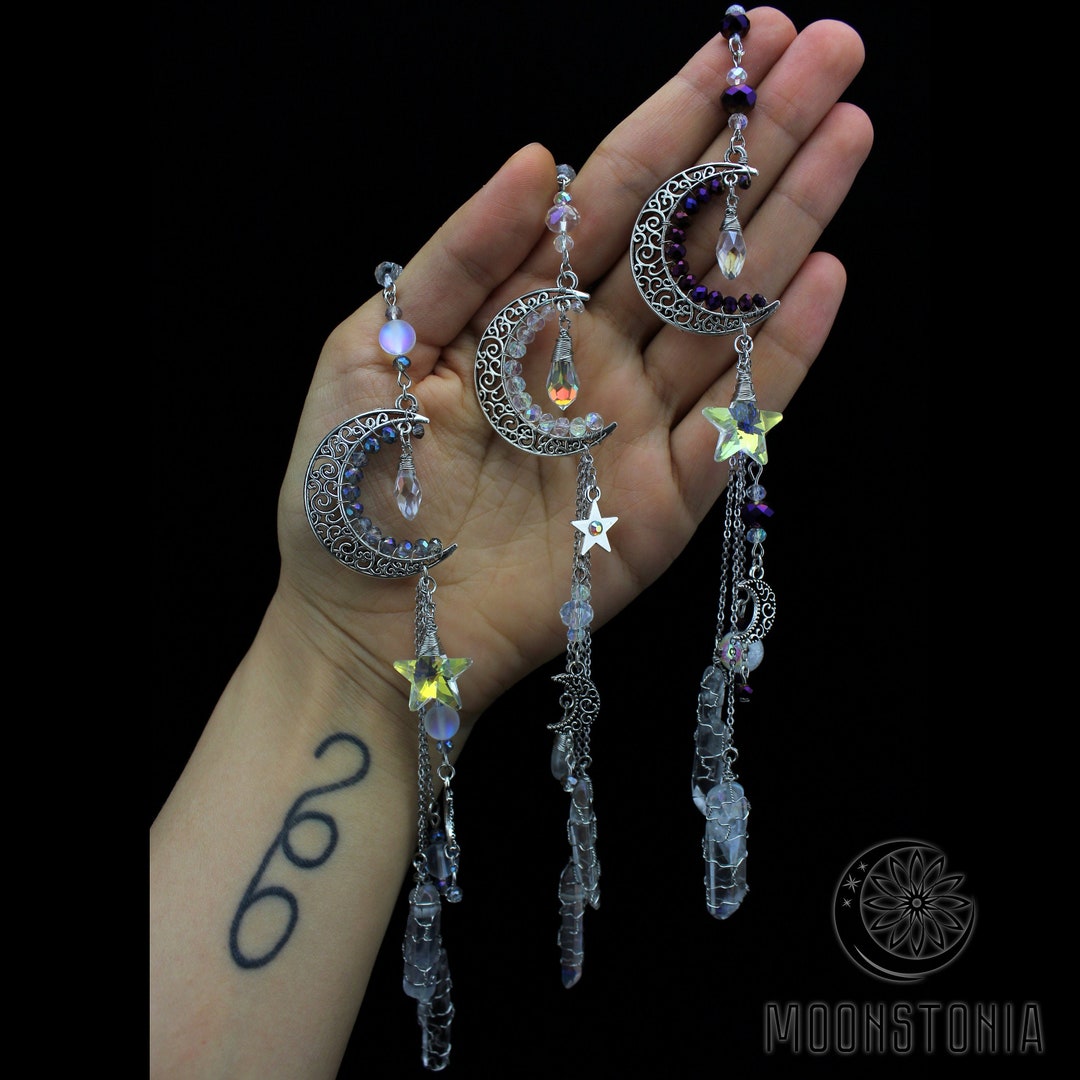 Shiny Crescent Moon Suncatcher, Rearview Mirror Car Charm, Window Decor ...