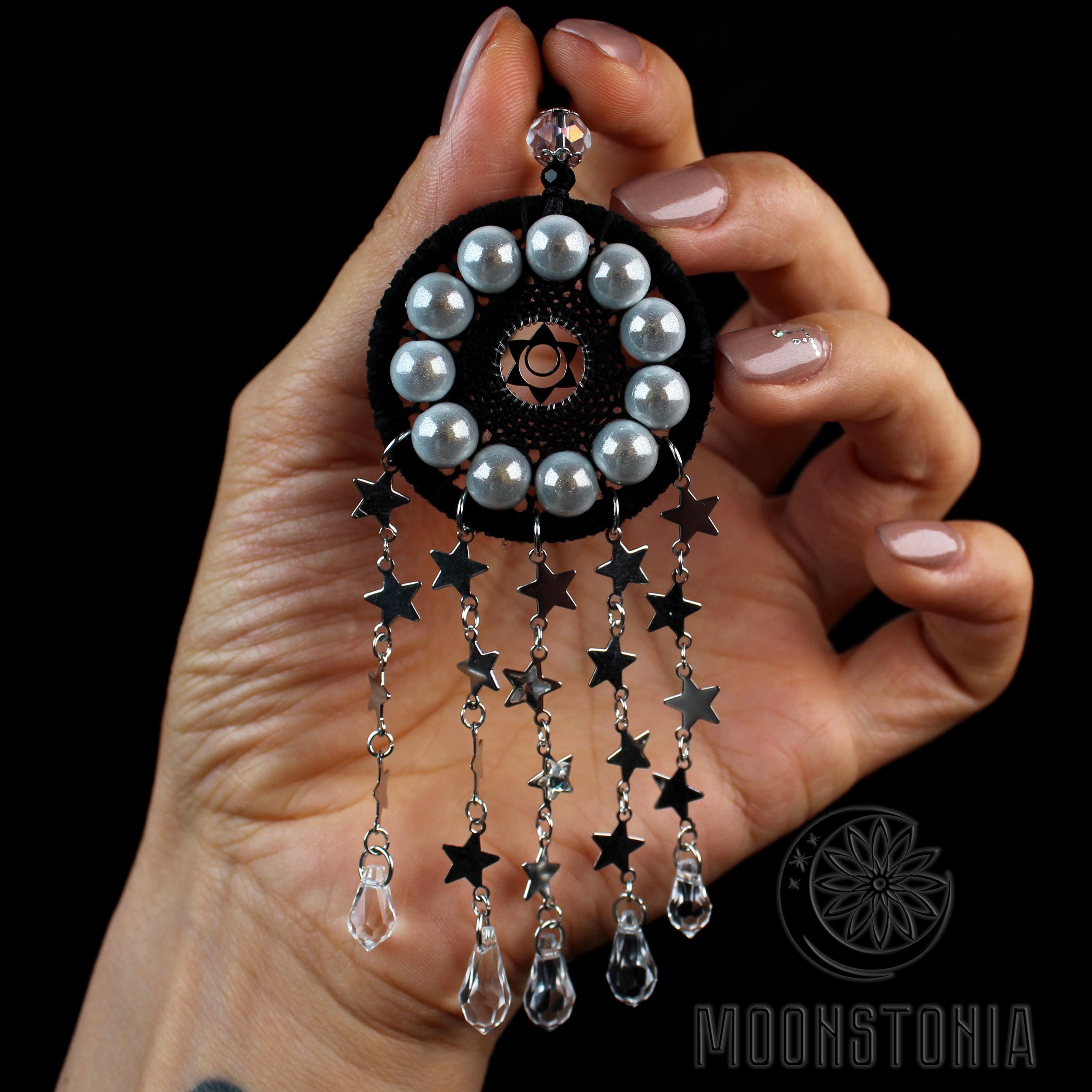 Mini Black and Purple Shiny Dream Catcher Crystals Rear View Mirror ...