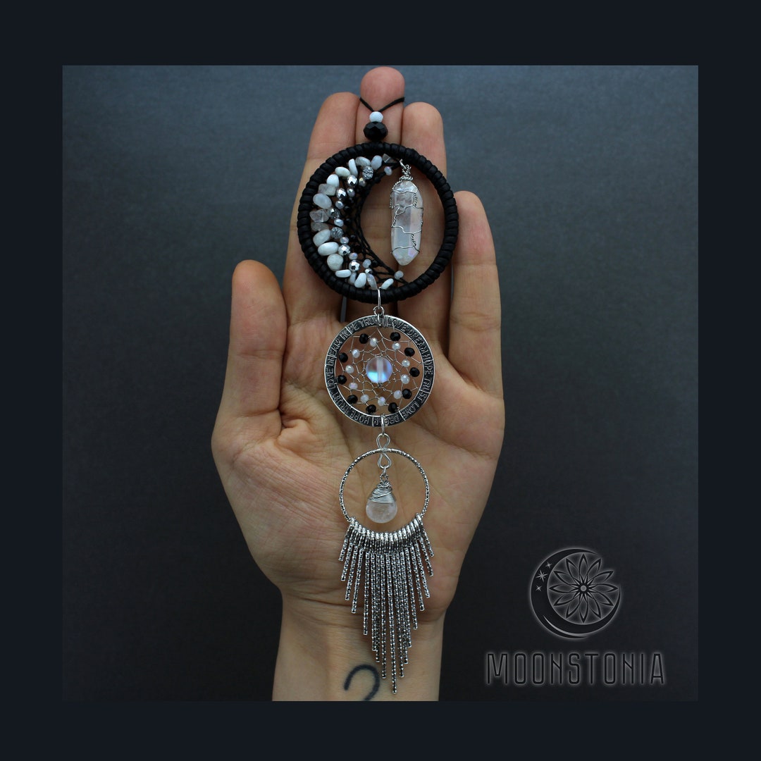 Small Black Silver Crescent Moon Shiny Dream Catcher Crystals - Etsy