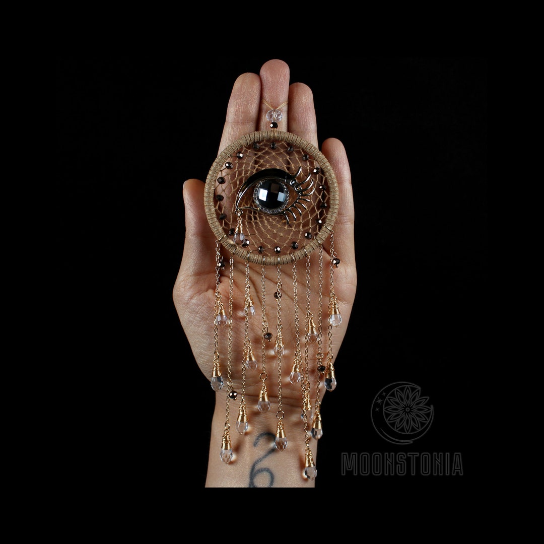 Small Gold Brown Evil Eye Dream Catcher Suncatcher Chains Swarovski