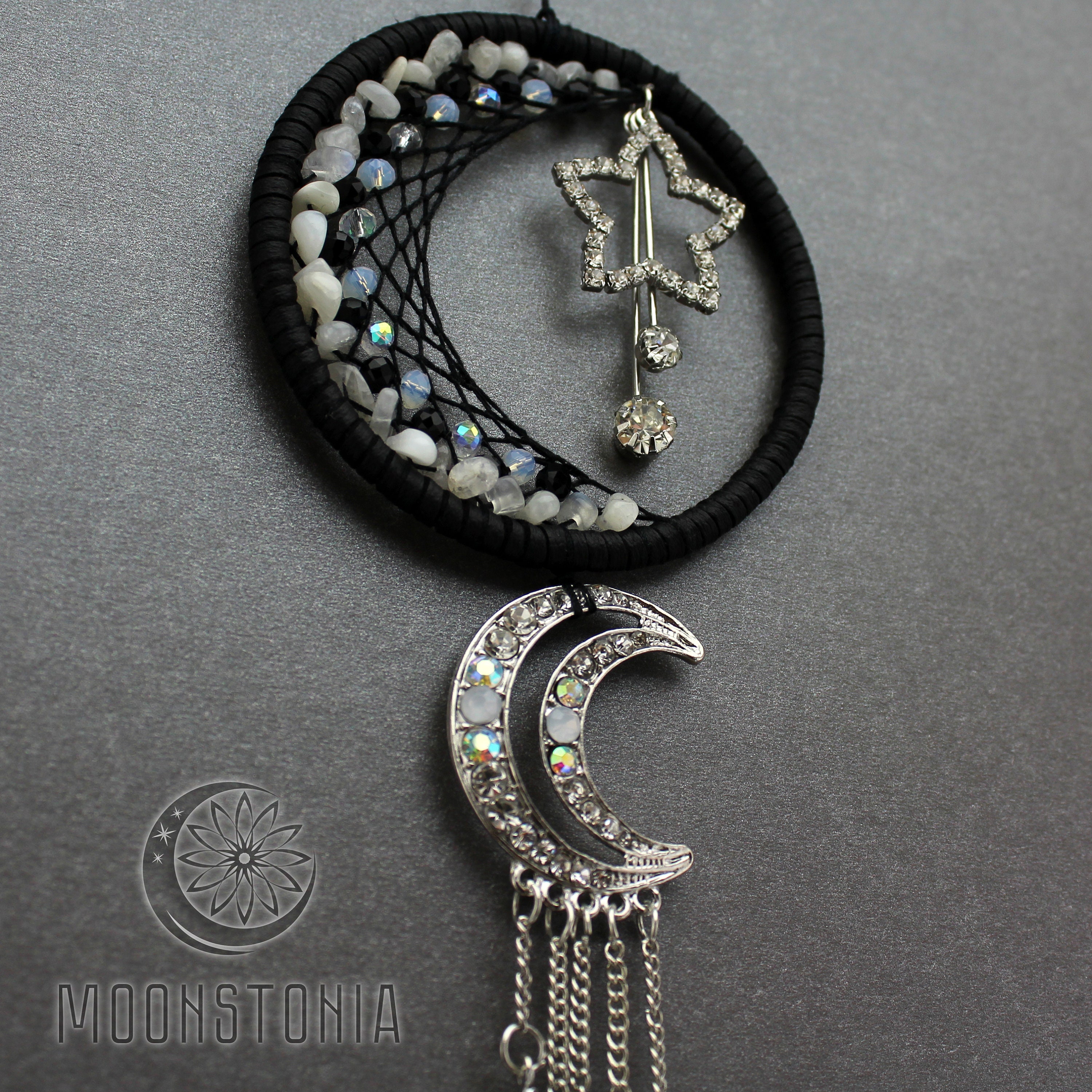 Small Black Silver Crescent Moon Star Sparkling Dream Catcher | Etsy